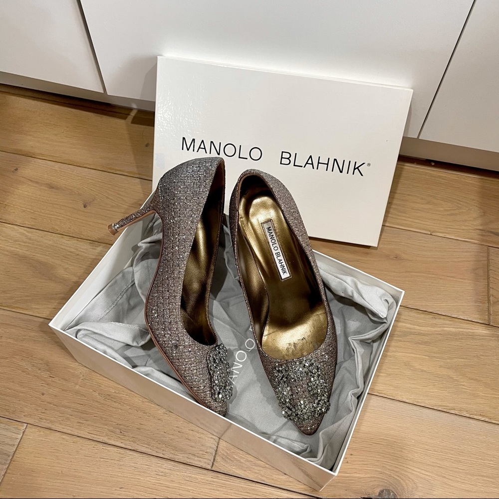Manolo Blahnik Hangisi Glitter 70 Jewel Buckle